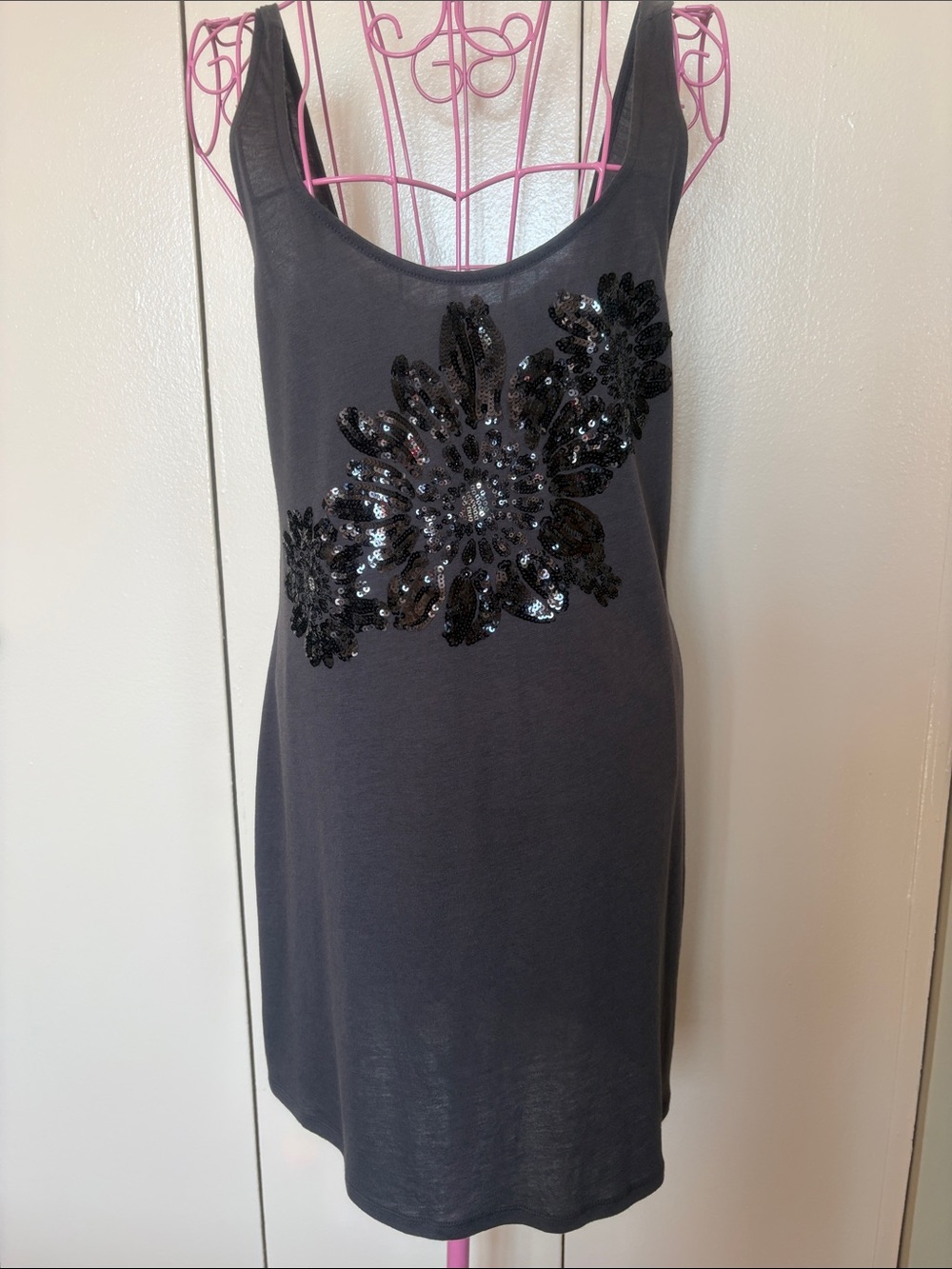 Express Black Sequin Floral Tank Top